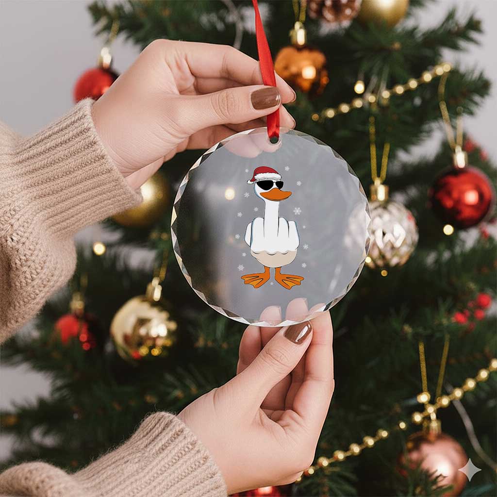 Funny Christmas Offensive Rude Duck Crystal Glass Ornament I Dont Give A Duck Middle Finger Xmas - Wonder Print Shop