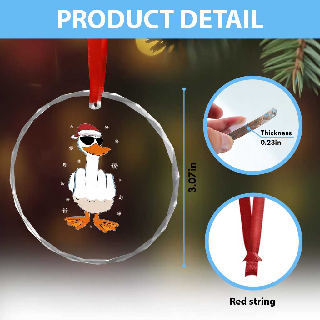 Funny Christmas Offensive Rude Duck Crystal Glass Ornament I Dont Give A Duck Middle Finger Xmas - Wonder Print Shop