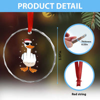 Funny Christmas Offensive Rude Duck Crystal Glass Ornament I Dont Give A Duck Middle Finger Xmas - Wonder Print Shop