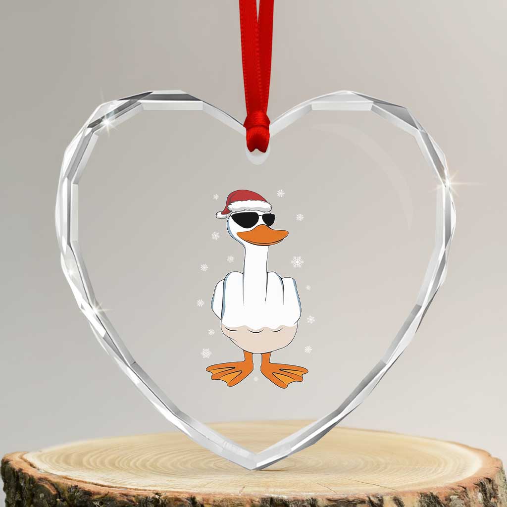 Funny Christmas Offensive Rude Duck Heart Crystal Glass Ornament I Dont Give A Duck Middle Finger Xmas - Wonder Print Shop