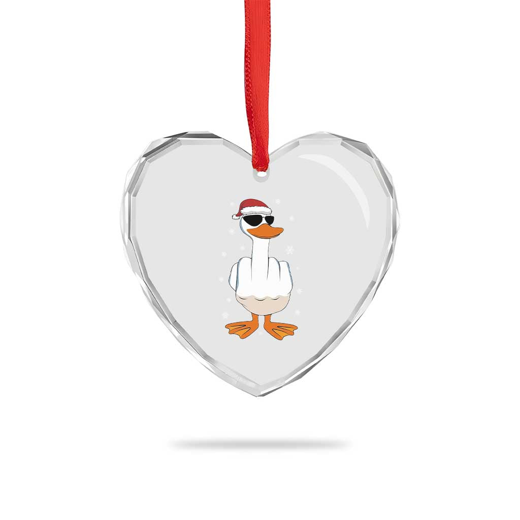 Funny Christmas Offensive Rude Duck Heart Crystal Glass Ornament I Dont Give A Duck Middle Finger Xmas - Wonder Print Shop