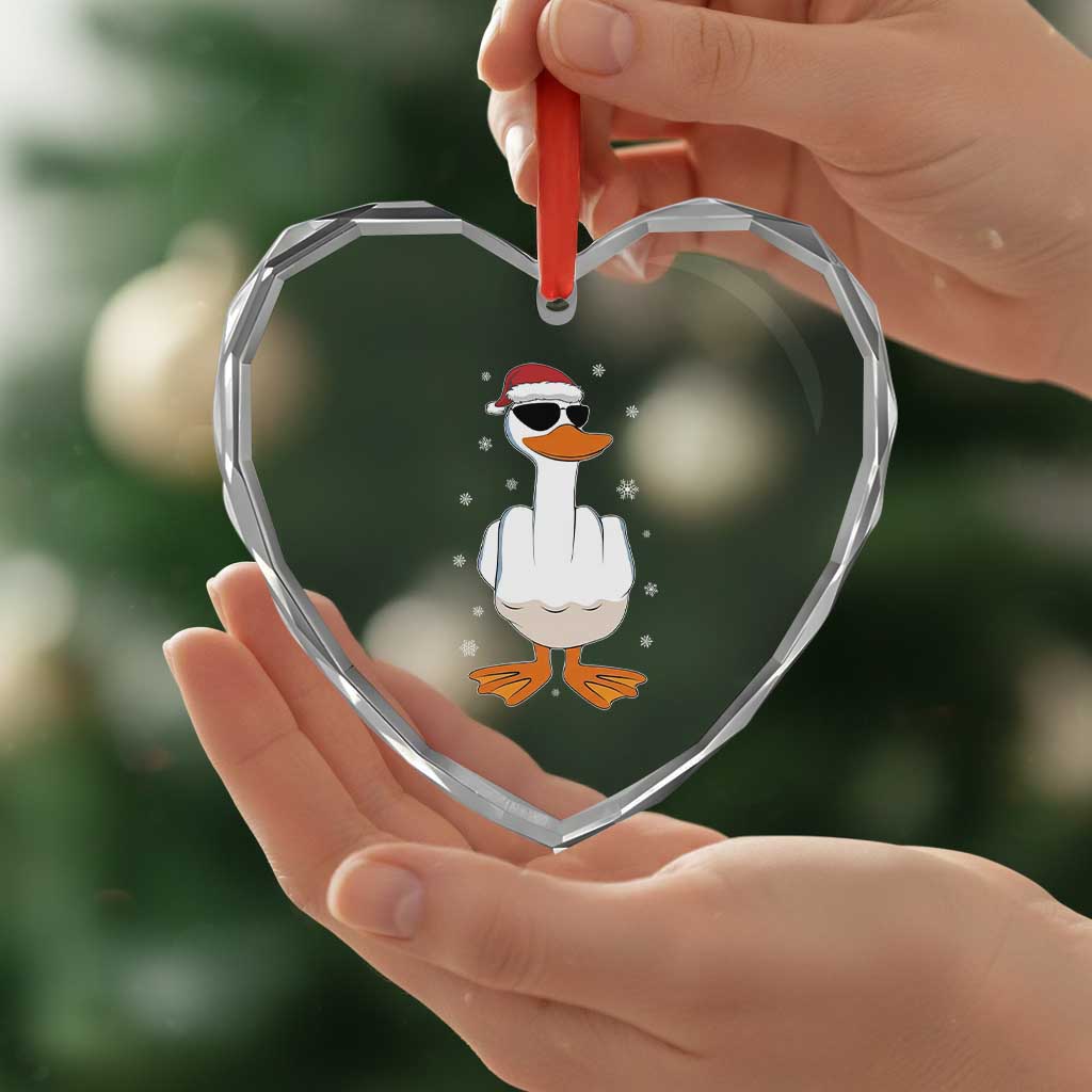 Funny Christmas Offensive Rude Duck Heart Crystal Glass Ornament I Dont Give A Duck Middle Finger Xmas - Wonder Print Shop