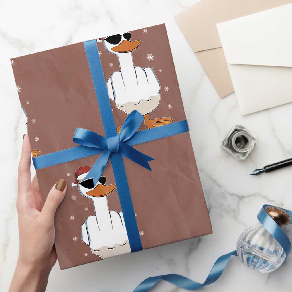 Funny Christmas Offensive Rude Duck Wrapping Paper Roll I Dont Give A Duck Middle Finger Xmas - Wonder Print Shop