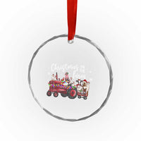 Funny Christmas On The Farm Crystal Glass Ornament Vintage Red Tractor Livestock - Wonder Print Shop