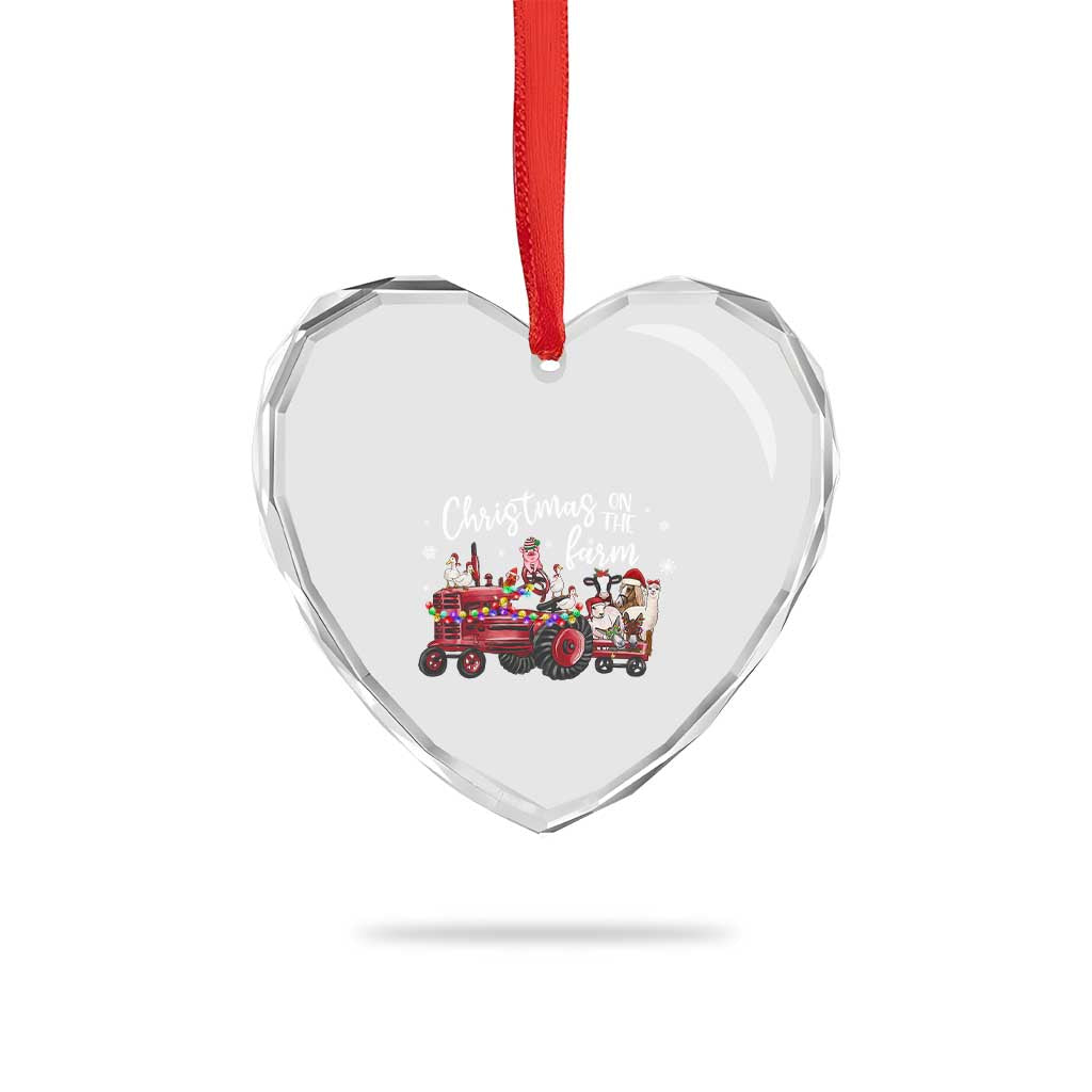 Funny Christmas On The Farm Heart Crystal Glass Ornament Vintage Red Tractor Livestock - Wonder Print Shop