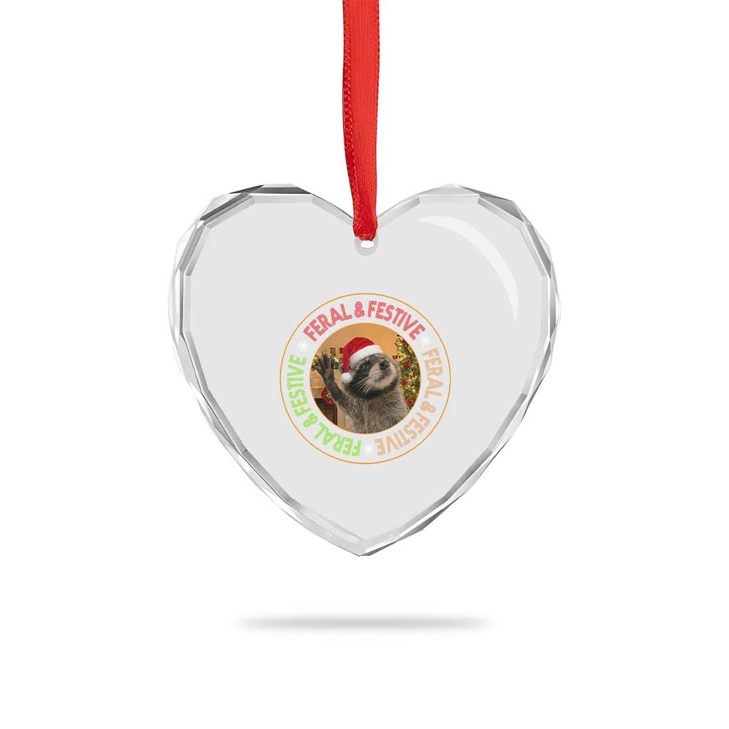 Funny Christmas Pedro The Racoon Heart Crystal Glass Ornament Feral And Festive Xmas Santa Trash Panda - Wonder Print Shop