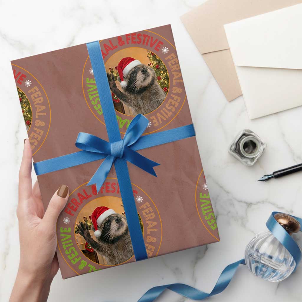 Funny Christmas Pedro The Racoon Wrapping Paper Roll Feral And Festive Xmas Santa Trash Panda - Wonder Print Shop