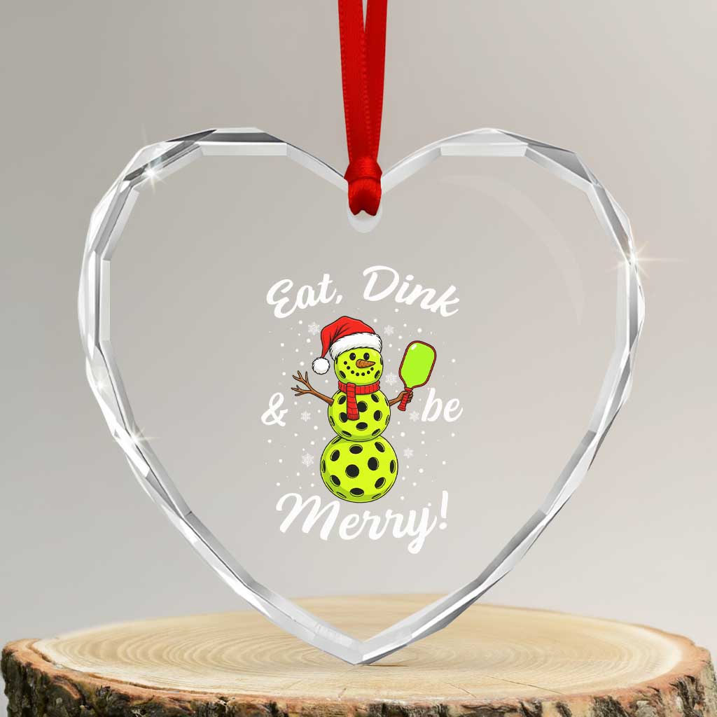Funny Christmas Pickleball Heart Crystal Glass Ornament Eat Dink And Be Merry Snowman - Wonder Print Shop