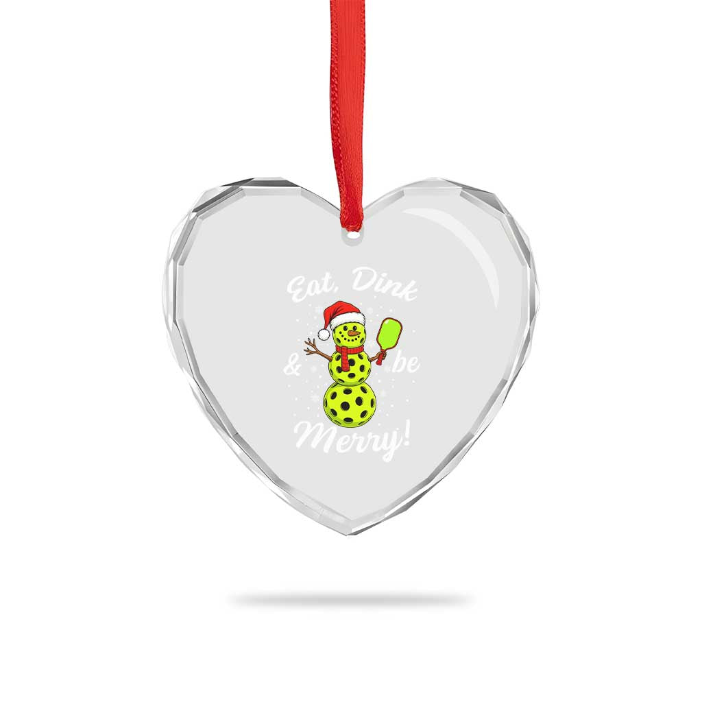 Funny Christmas Pickleball Heart Crystal Glass Ornament Eat Dink And Be Merry Snowman - Wonder Print Shop