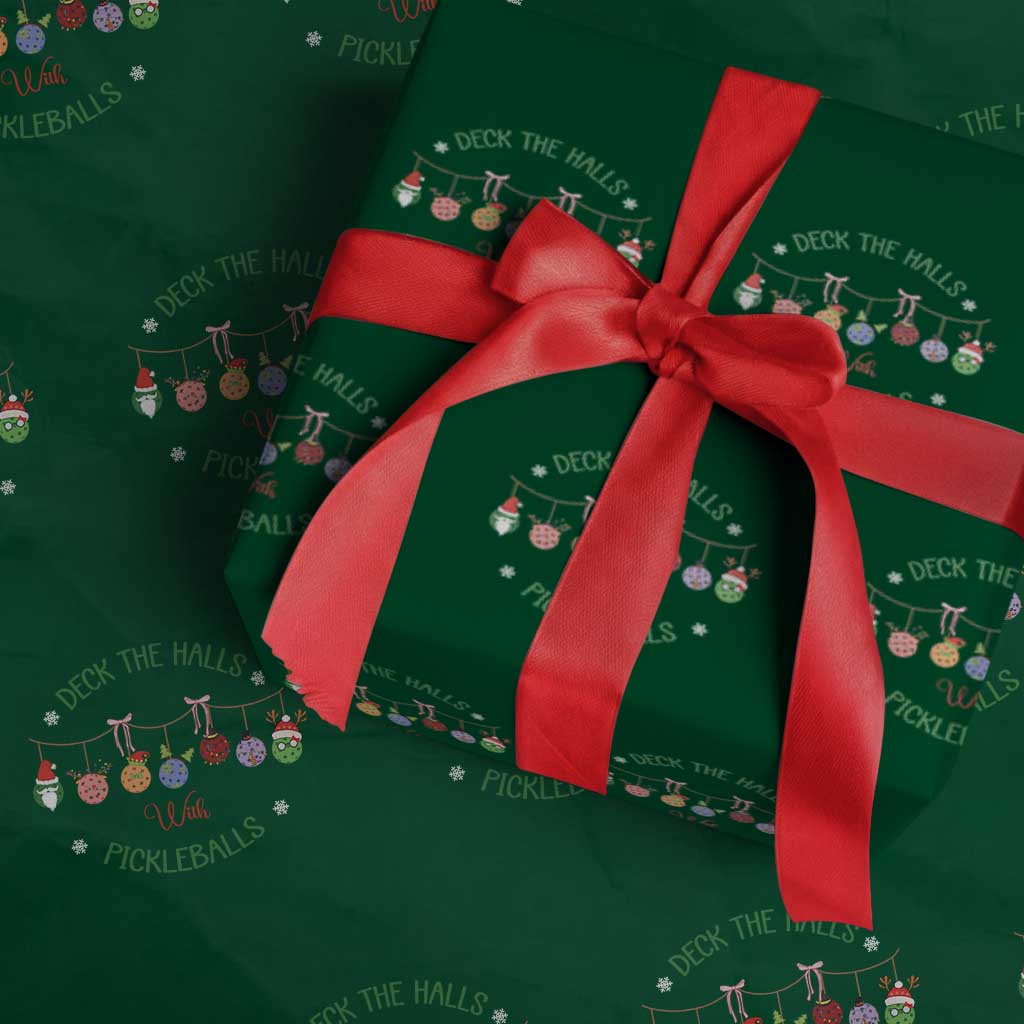 Funny Christmas Pickleball Wrapping Paper Roll Deck The Halls With Pickleballs Santa Hat - Wonder Print Shop