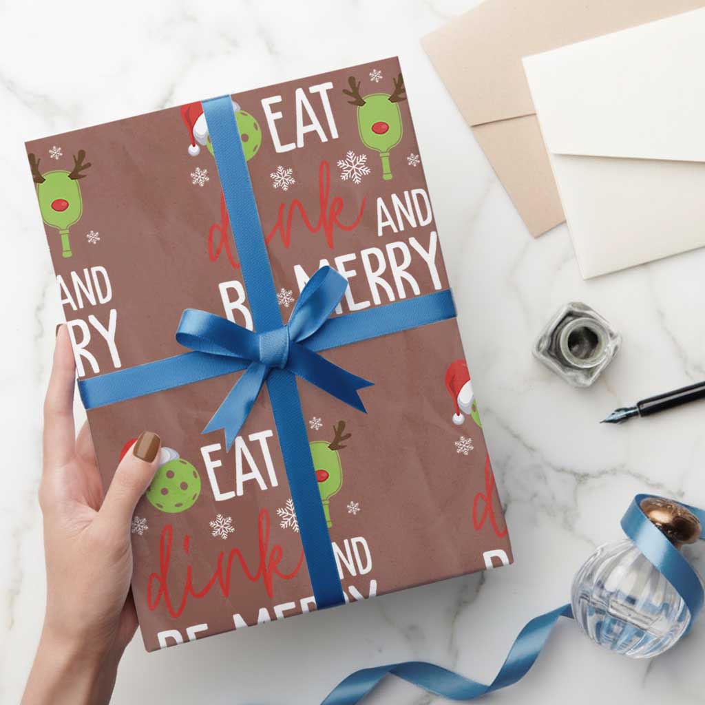 Funny Christmas Pickleball Wrapping Paper Roll Eat Dink And Be Merry - Wonder Print Shop