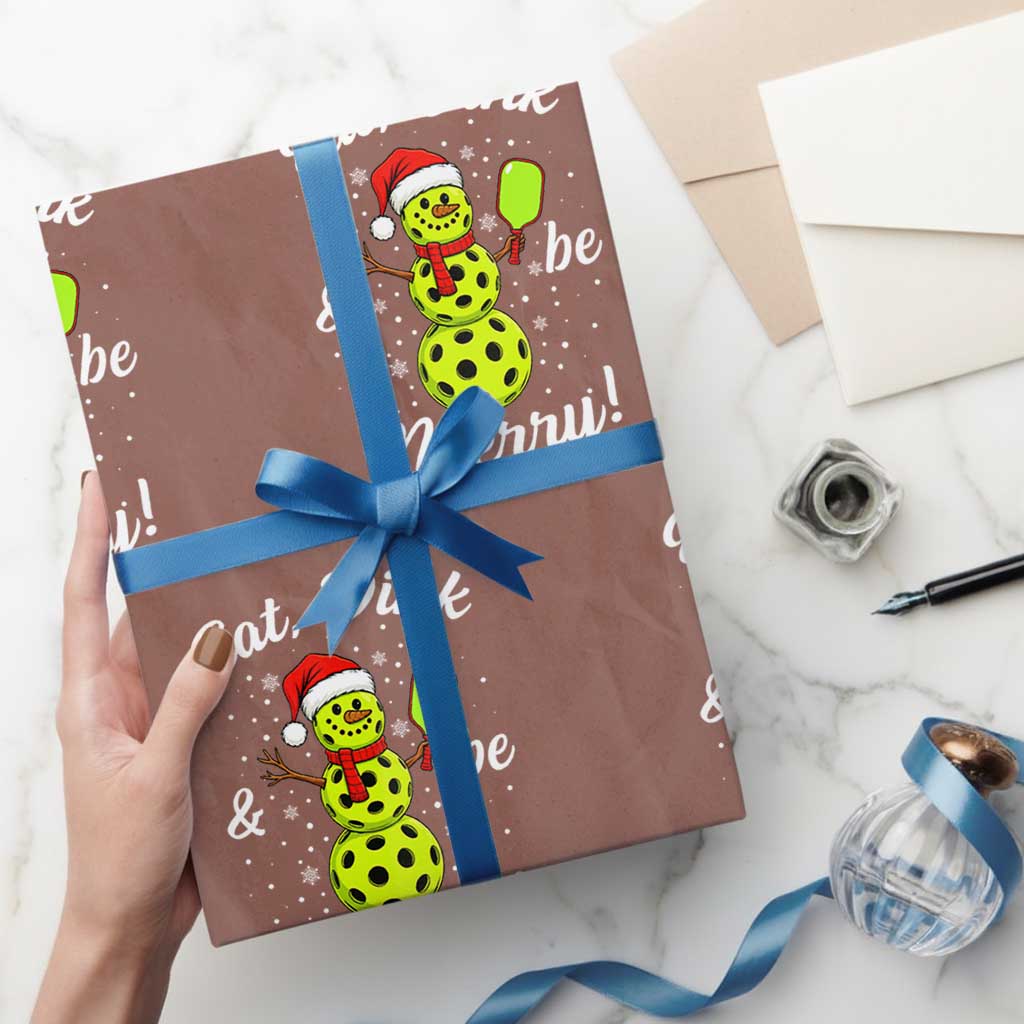 Funny Christmas Pickleball Wrapping Paper Roll Eat Dink And Be Merry Snowman - Wonder Print Shop