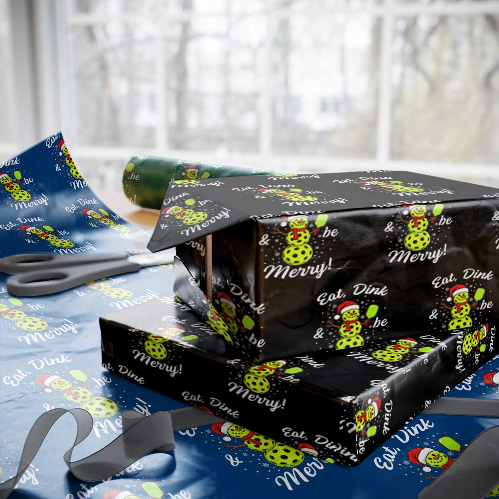 Funny Christmas Pickleball Wrapping Paper Roll Eat Dink And Be Merry Snowman - Wonder Print Shop
