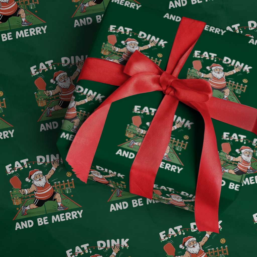 Funny Christmas Pickleball Wrapping Paper Roll Eat Dink And Be Merry Xmas Santa - Wonder Print Shop