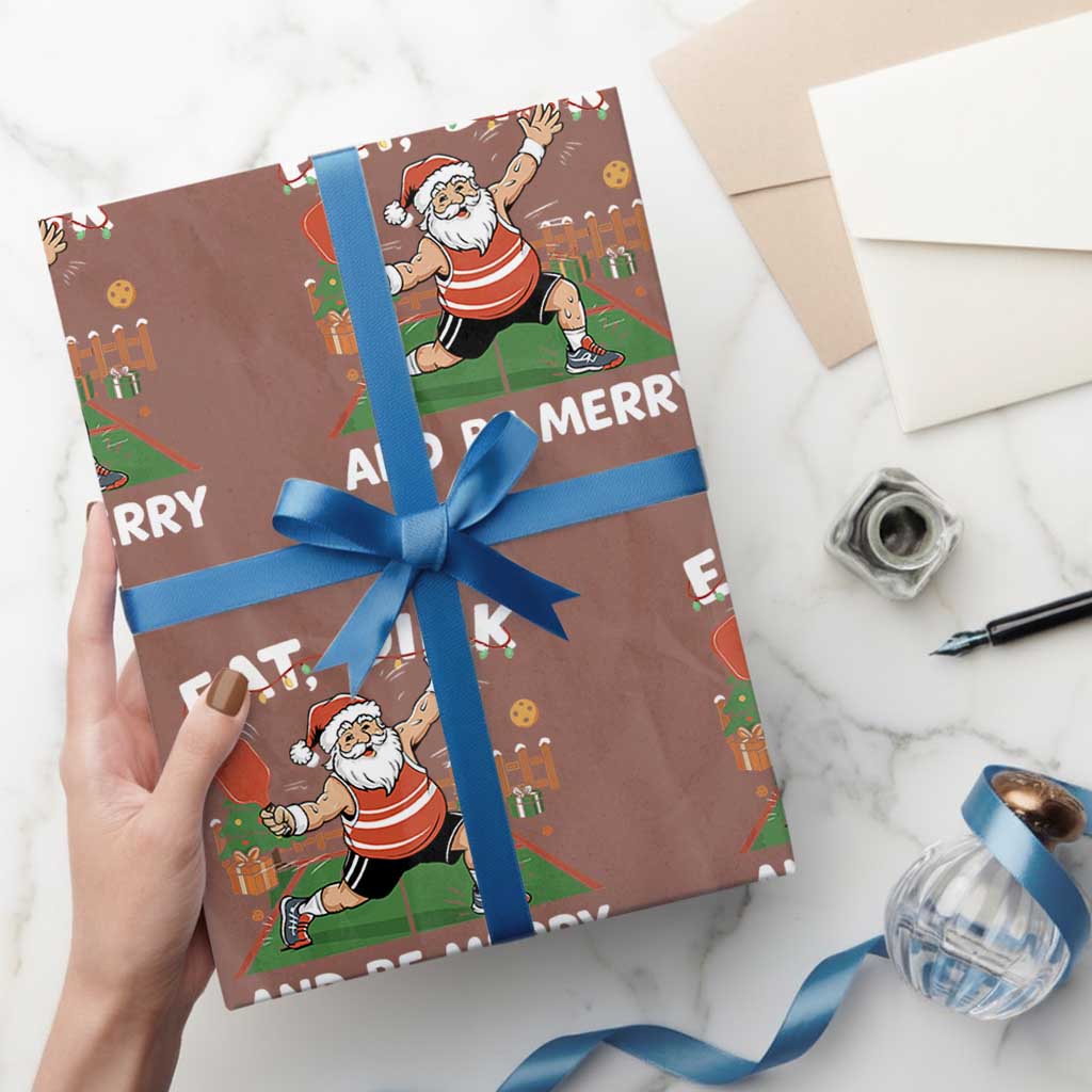 Funny Christmas Pickleball Wrapping Paper Roll Eat Dink And Be Merry Xmas Santa - Wonder Print Shop