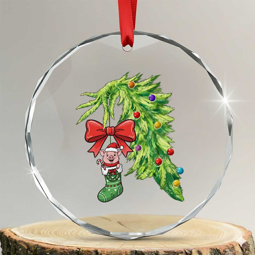 Funny Christmas Pig In Green Hand Naughty Crystal Glass Ornament Pet Lover Gift - Wonder Print Shop