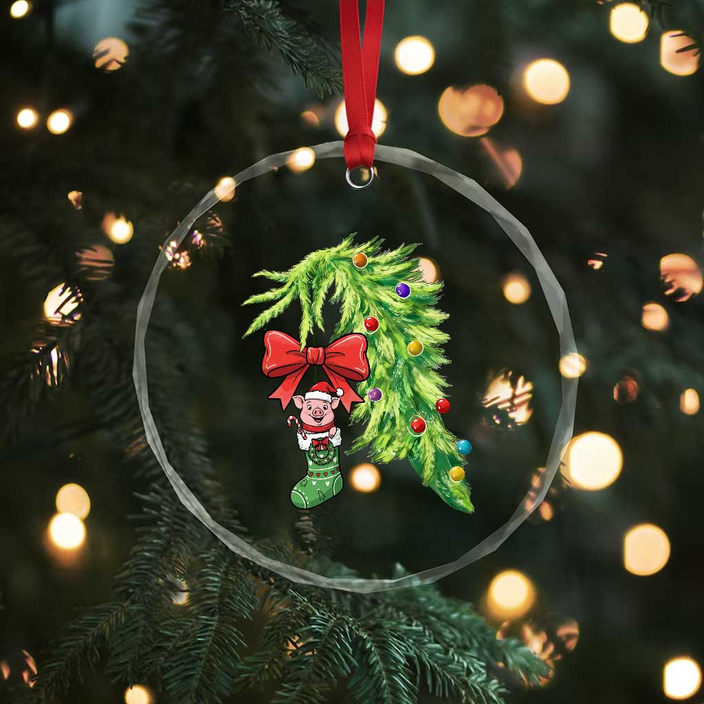 Funny Christmas Pig In Green Hand Naughty Crystal Glass Ornament Pet Lover Gift - Wonder Print Shop