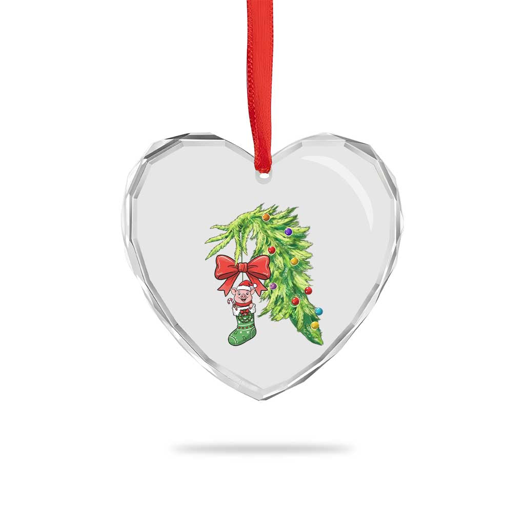 Funny Christmas Pig In Green Hand Naughty Heart Crystal Glass Ornament Pet Lover Gift - Wonder Print Shop