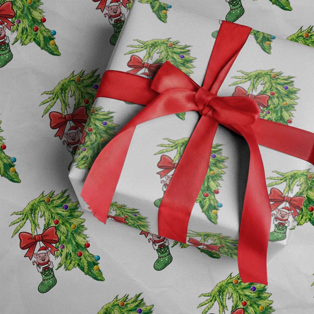 Funny Christmas Pig In Green Hand Naughty Wrapping Paper Roll Pet Lover Gift - Wonder Print Shop