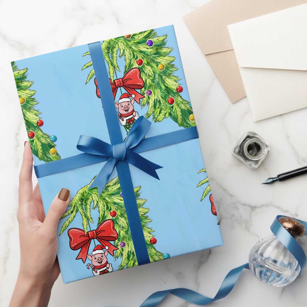 Funny Christmas Pig In Green Hand Naughty Wrapping Paper Roll Pet Lover Gift - Wonder Print Shop
