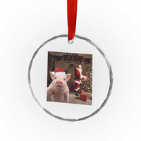Funny Christmas Pig Selfie With Santa Gift Crystal Glass Ornament - Wonder Print Shop