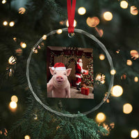 Funny Christmas Pig Selfie With Santa Gift Crystal Glass Ornament - Wonder Print Shop
