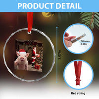 Funny Christmas Pig Selfie With Santa Gift Crystal Glass Ornament - Wonder Print Shop