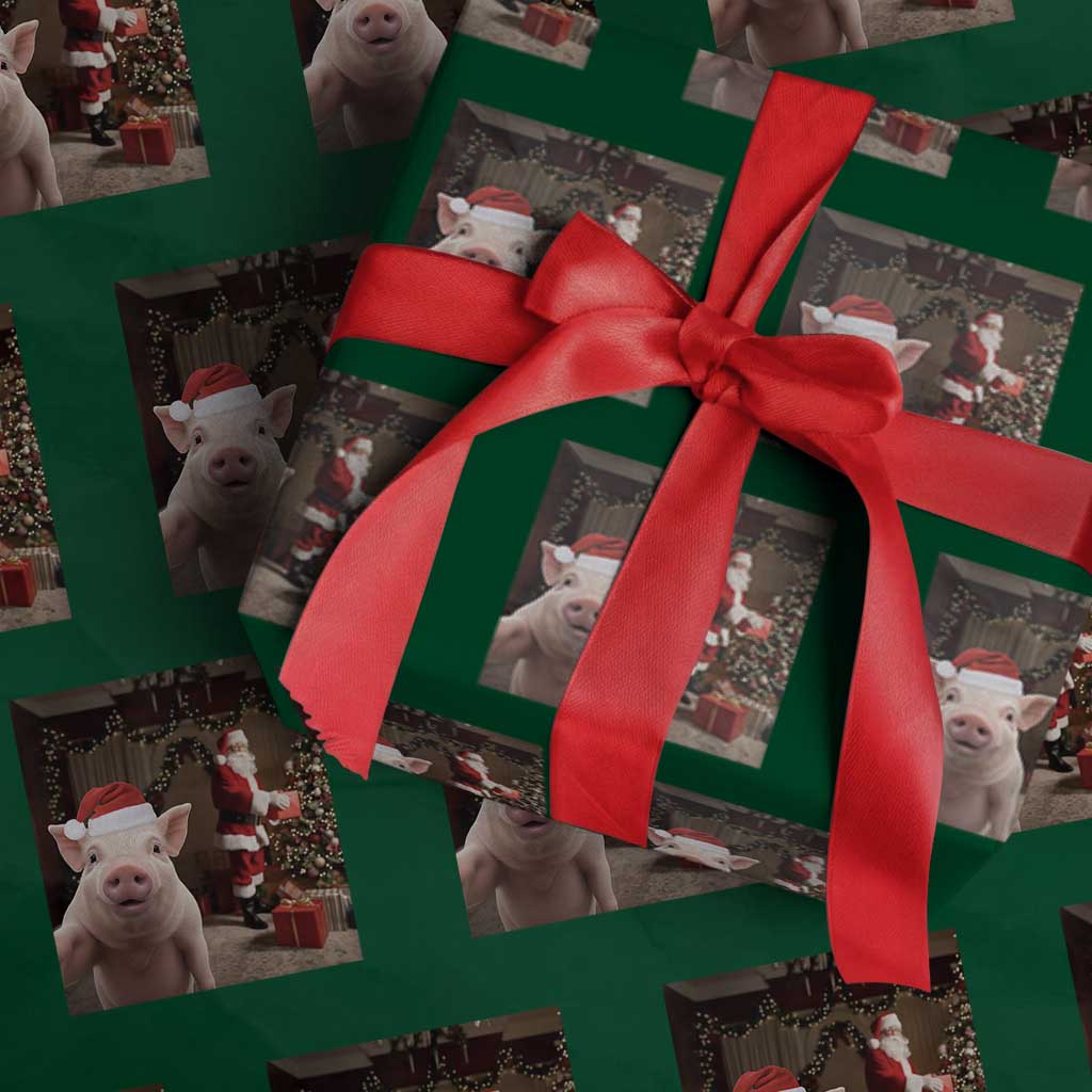 Funny Christmas Pig Selfie With Santa Gift Wrapping Paper Roll - Wonder Print Shop