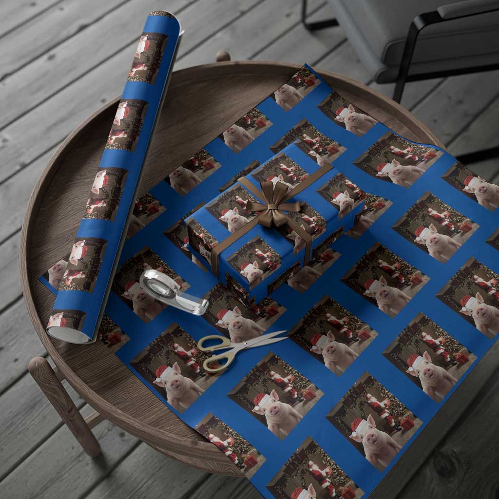 Funny Christmas Pig Selfie With Santa Gift Wrapping Paper Roll - Wonder Print Shop