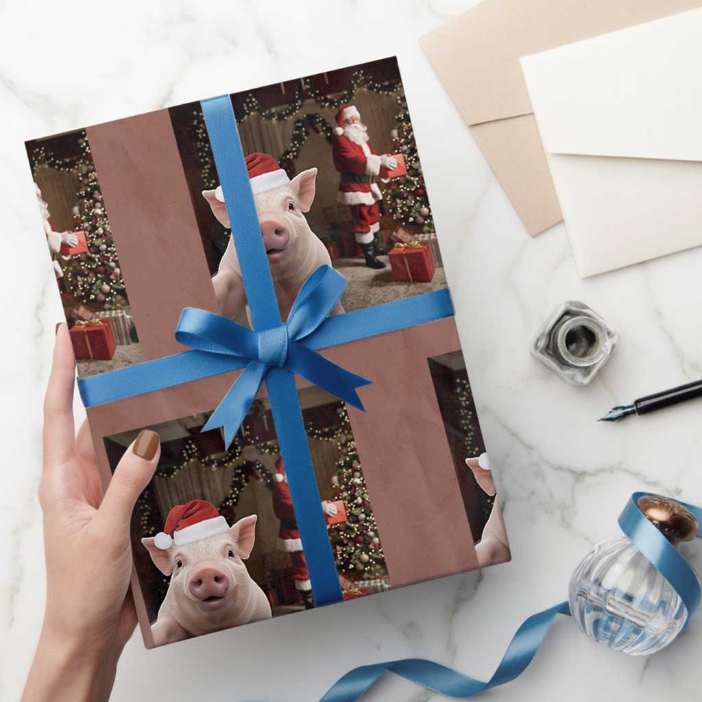Funny Christmas Pig Selfie With Santa Gift Wrapping Paper Roll - Wonder Print Shop