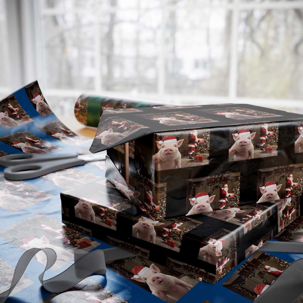 Funny Christmas Pig Selfie With Santa Gift Wrapping Paper Roll - Wonder Print Shop