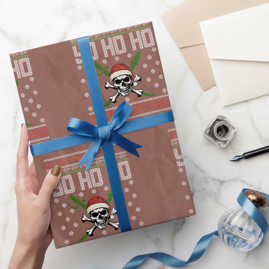Funny Christmas Pirate Santa Wrapping Paper Roll Yo Ho Ho Merry Christmas Skull Santa Hat - Wonder Print Shop