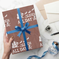 Funny Christmas Pirate Wrapping Paper Roll Sleigh All Day Pirate Skull Ship - Wonder Print Shop