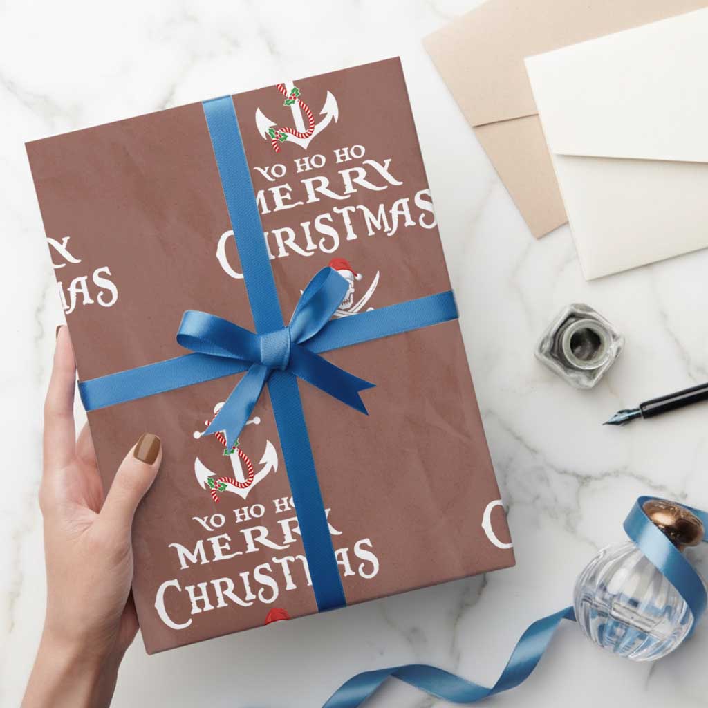 Funny Christmas Pirate Wrapping Paper Roll Yo Ho Ho Merry Christmas Anchor Santa Skull - Wonder Print Shop