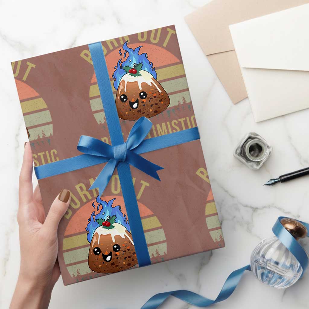 Funny Christmas Pudding Wrapping Paper Roll Burn Out But Optimistic Blue Flame - Wonder Print Shop