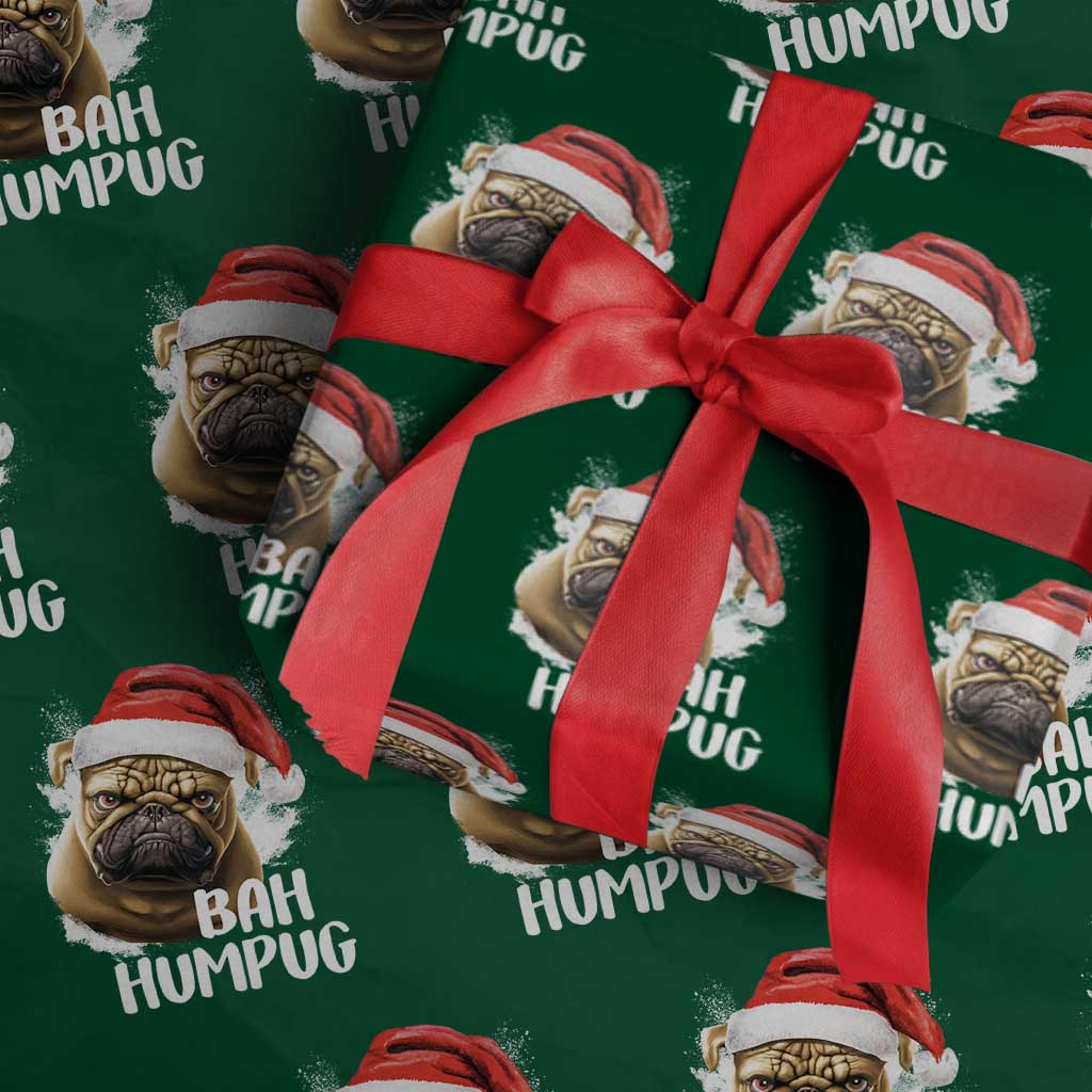 Funny Christmas Pug Dog Wrapping Paper Roll Bah Humpug Humbug Cute Pet - Wonder Print Shop