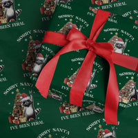 Funny Christmas Racoon Wrapping Paper Roll Sorry Santa I've Been Feral Xmas Hat - Wonder Print Shop