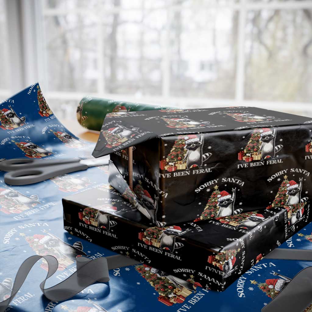 Funny Christmas Racoon Wrapping Paper Roll Sorry Santa I've Been Feral Xmas Hat - Wonder Print Shop