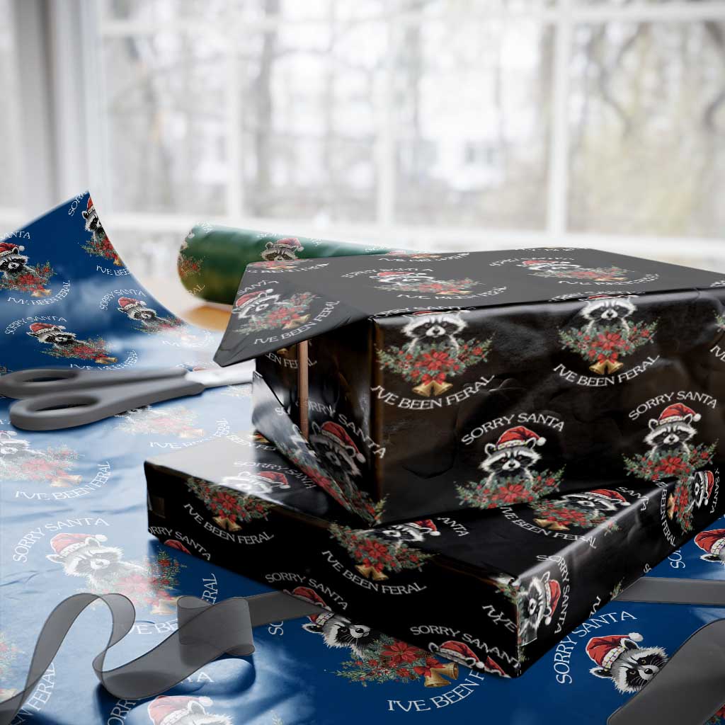 Funny Christmas Racoon Wrapping Paper Roll Sorry Santa I've Been Feral Xmas Wreath - Wonder Print Shop