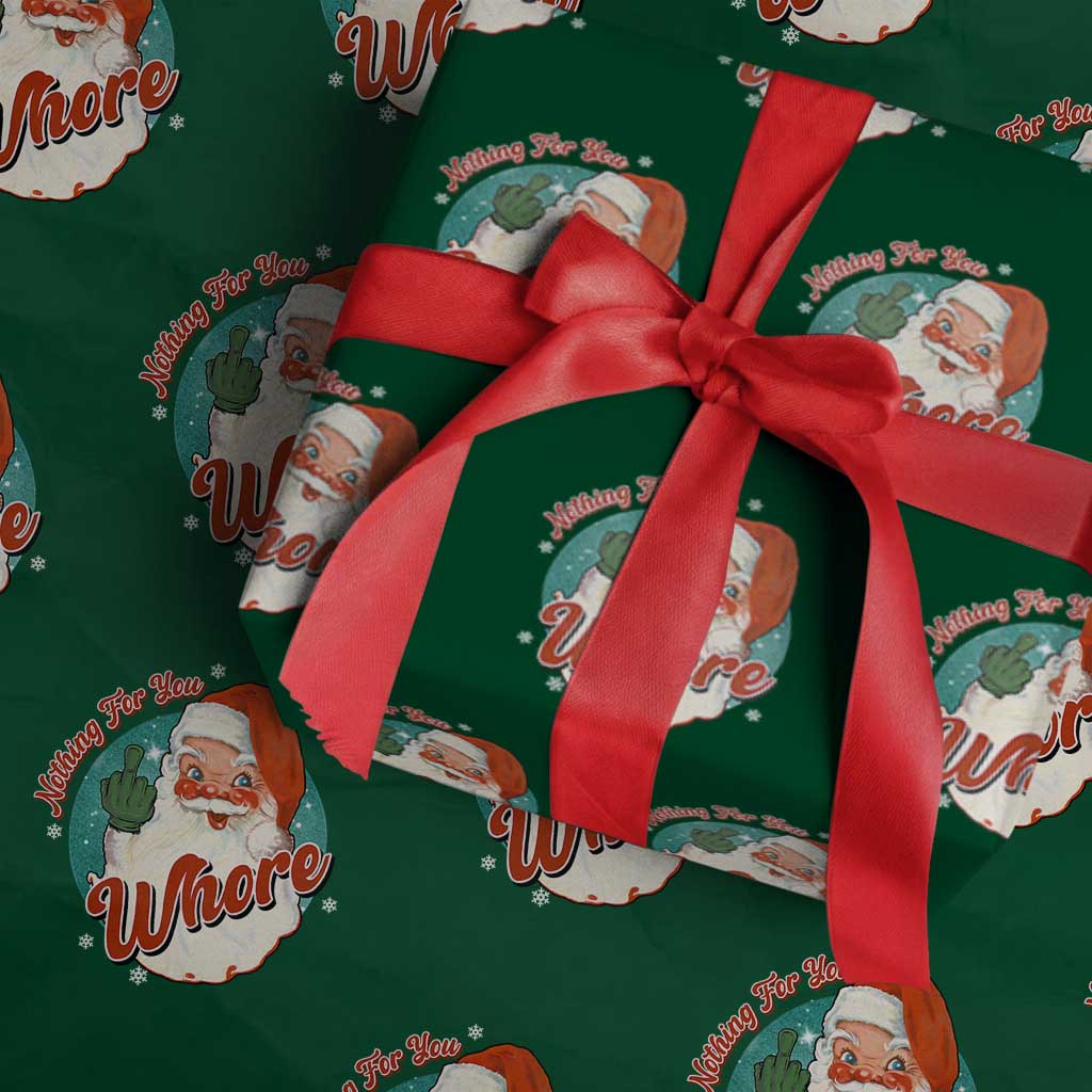 Funny Christmas Retro Santa Wrapping Paper Roll Nothing For You Whore Middle Finger - Wonder Print Shop