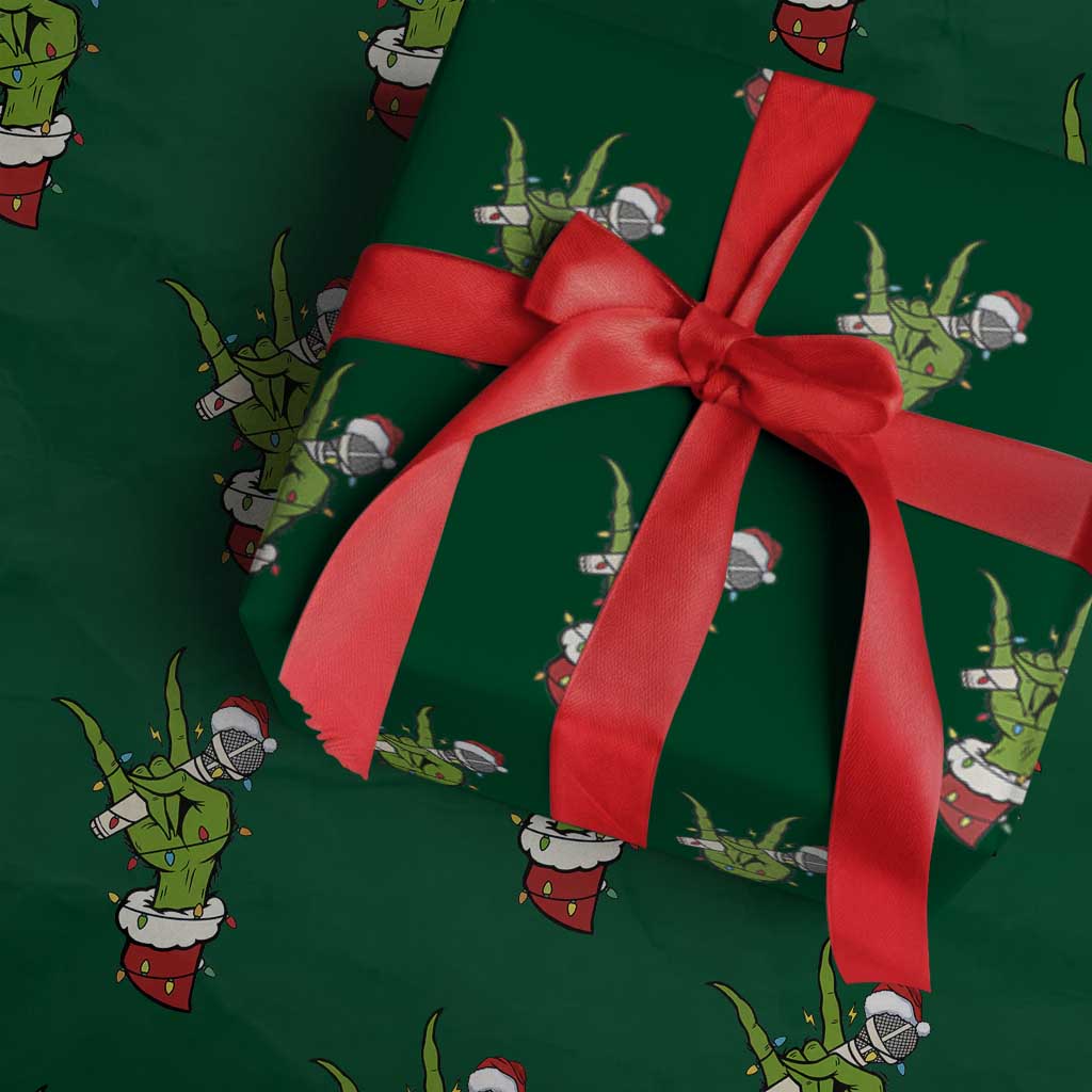 Funny Christmas Rock Wrapping Paper Roll Rock Green Hand Style Xmas - Wonder Print Shop