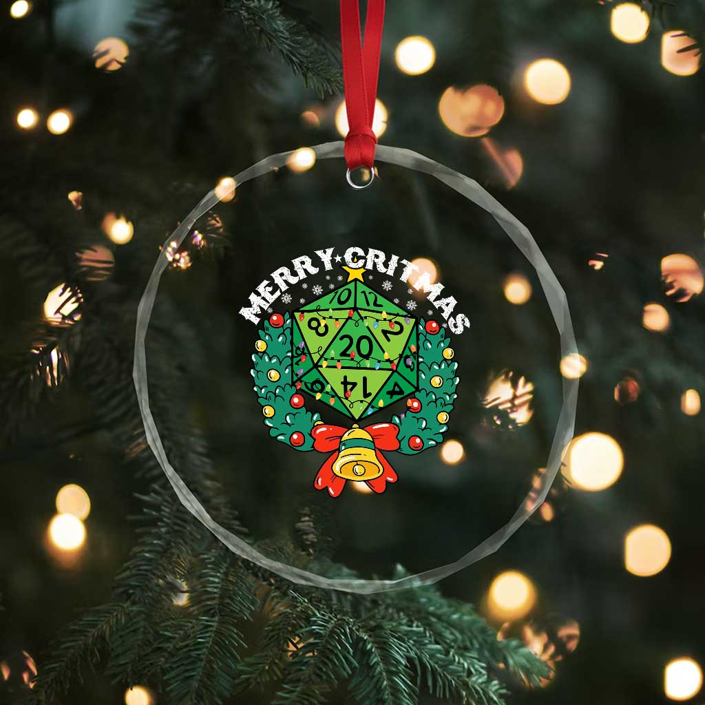 Funny Christmas RPG Crystal Glass Ornament Merry Critmas D20 RPG Gamer Dice Gaming Xmas - Wonder Print Shop