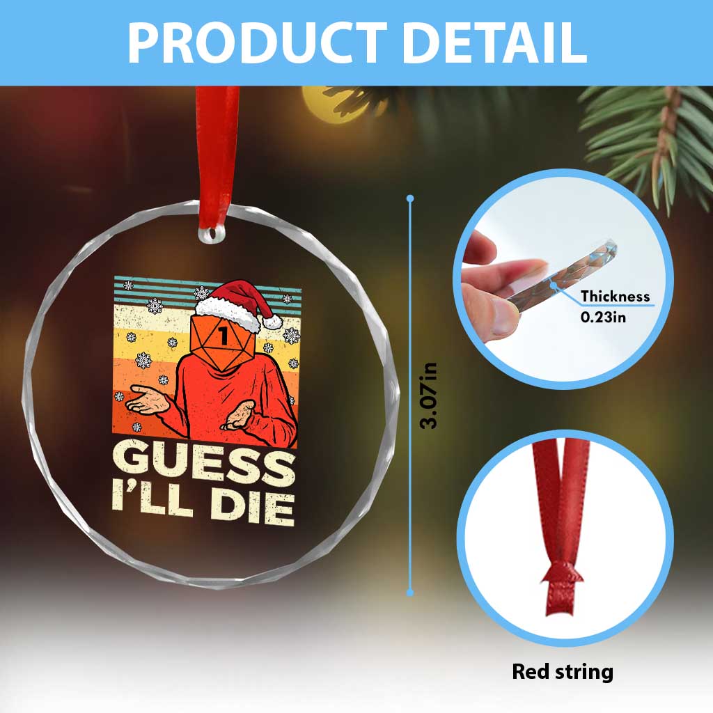 Funny Christmas Rpg Gamer Crystal Glass Ornament Guess l Will Die Retro Dice Santa Hat - Wonder Print Shop