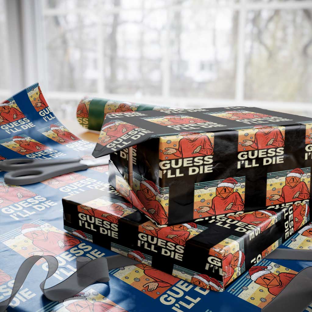 Funny Christmas Rpg Gamer Wrapping Paper Roll Guess l Will Die Retro Dice Santa Hat - Wonder Print Shop