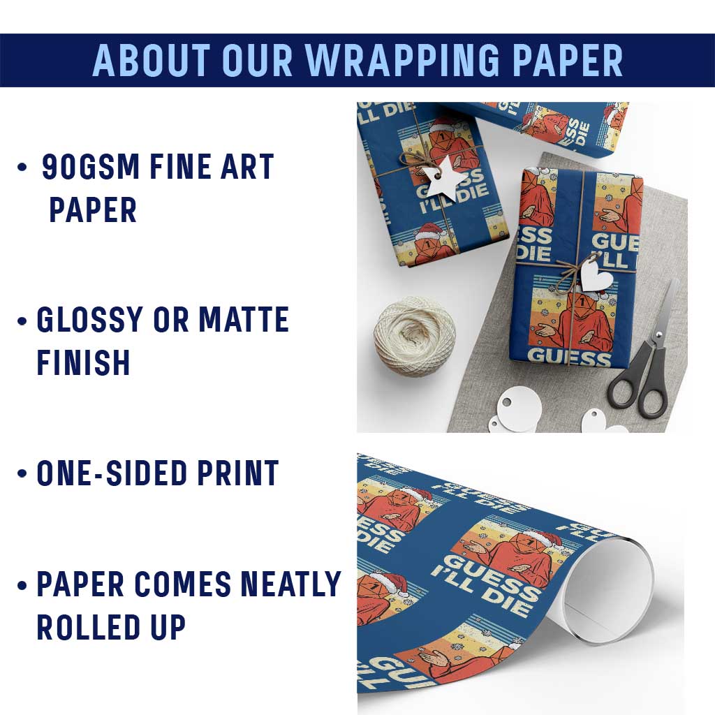 Funny Christmas Rpg Gamer Wrapping Paper Roll Guess l Will Die Retro Dice Santa Hat - Wonder Print Shop