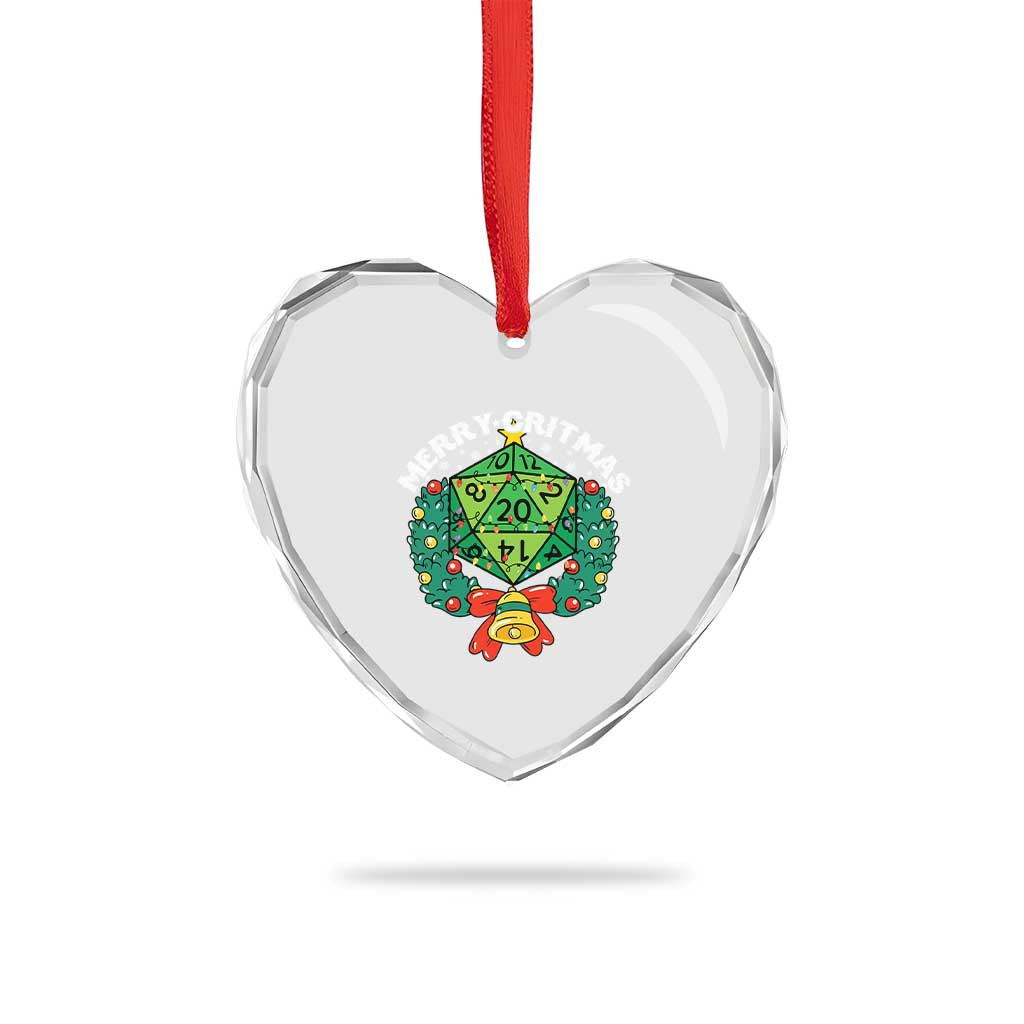 Funny Christmas RPG Heart Crystal Glass Ornament Merry Critmas D20 RPG Gamer Dice Gaming Xmas - Wonder Print Shop