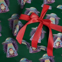 Funny Christmas Santa Alien Neon UFO Wrapping Paper Roll - Wonder Print Shop