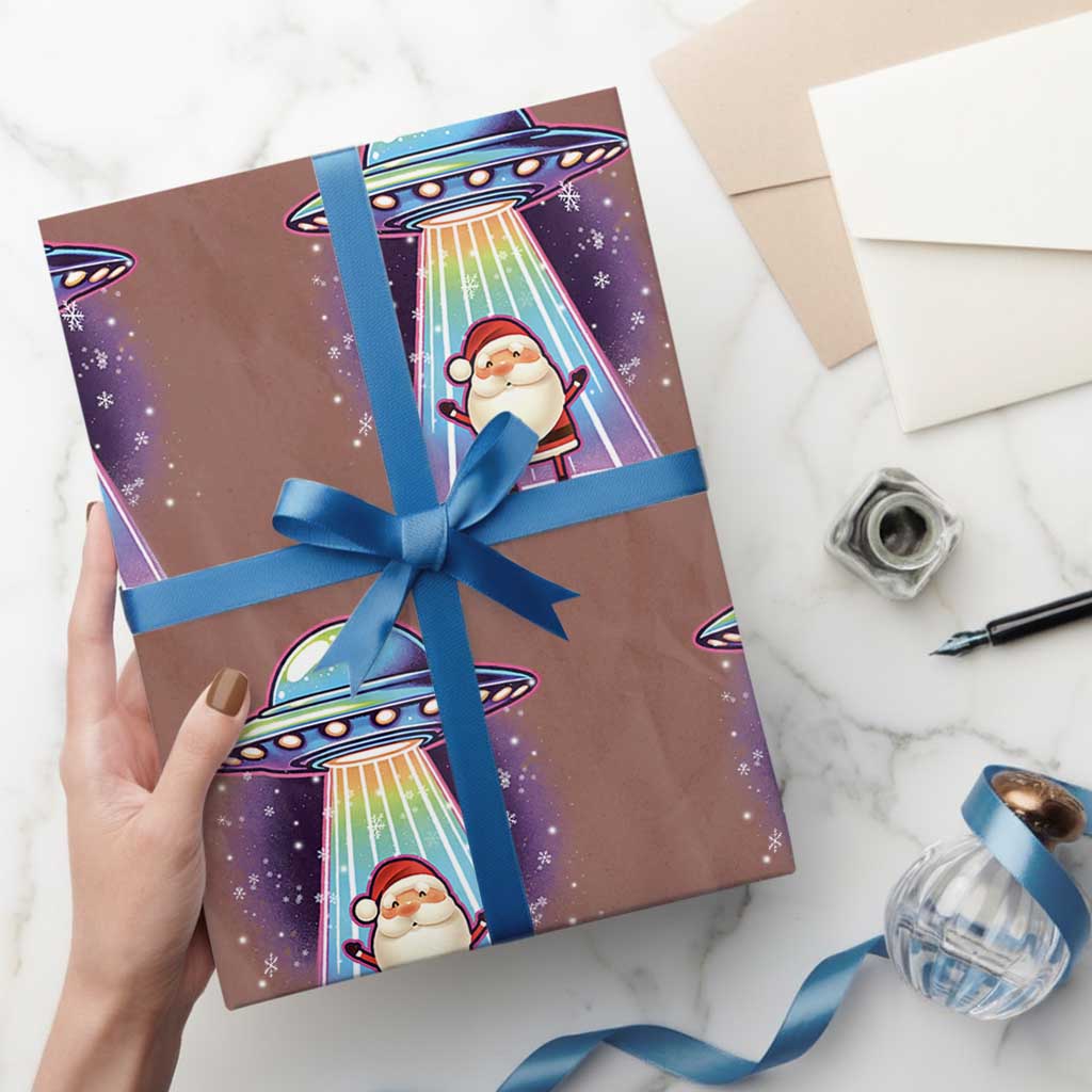 Funny Christmas Santa Alien Neon UFO Wrapping Paper Roll - Wonder Print Shop