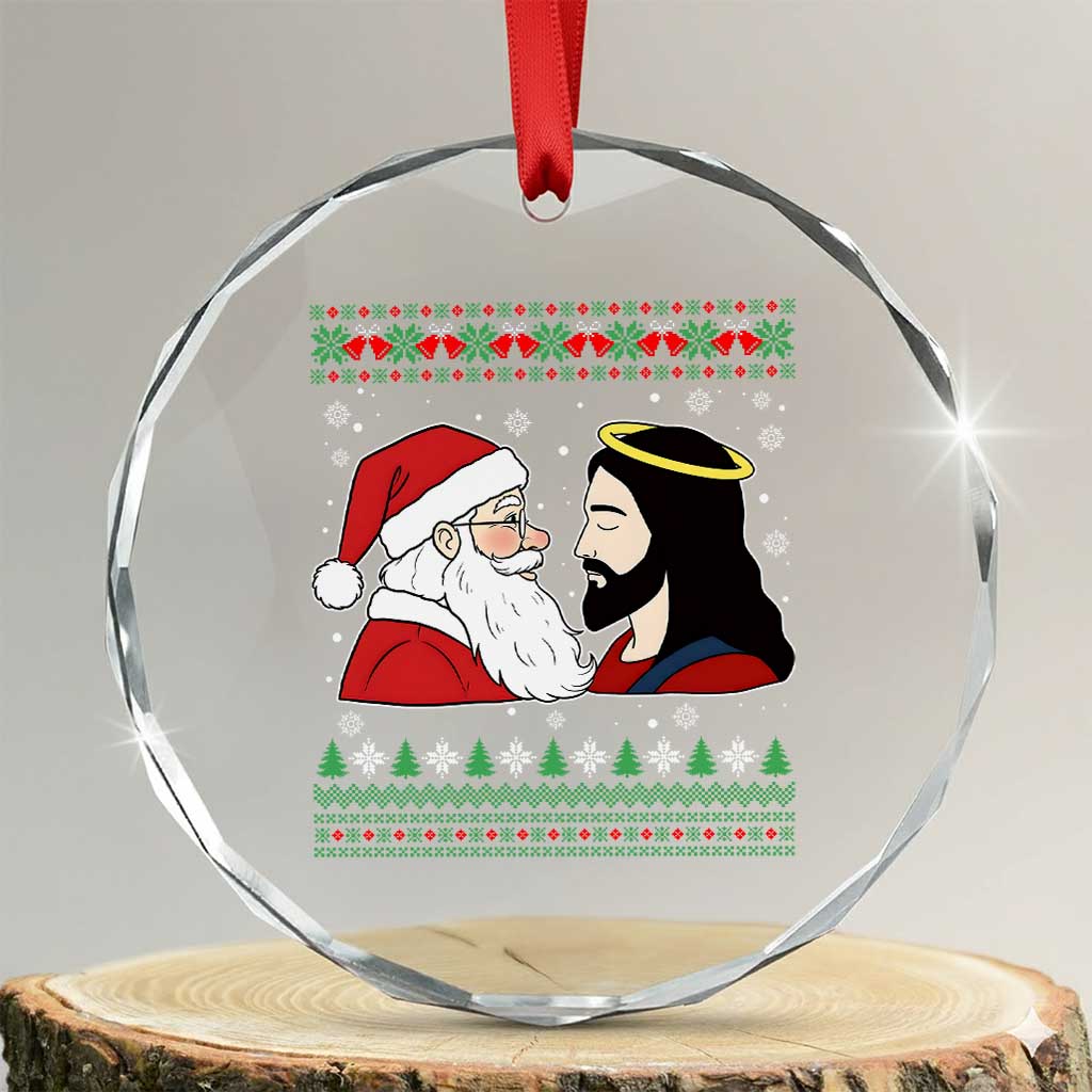 Funny Christmas Santa and Jesus Crystal Glass Ornament Most Wonderful Time Christian Holiday Gag Gift - Wonder Print Shop