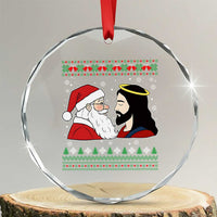 Funny Christmas Santa and Jesus Crystal Glass Ornament Most Wonderful Time Christian Holiday Gag Gift - Wonder Print Shop